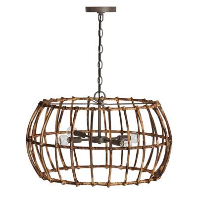 Capital Lighting Sanibel 4-Light Cage Pendant in Blazed Rattan and Nordic Grey