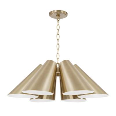 Capital Lighting Leo Modern Pendant - 27.75" W x 8.5" H - 6-Light in Matte Brass