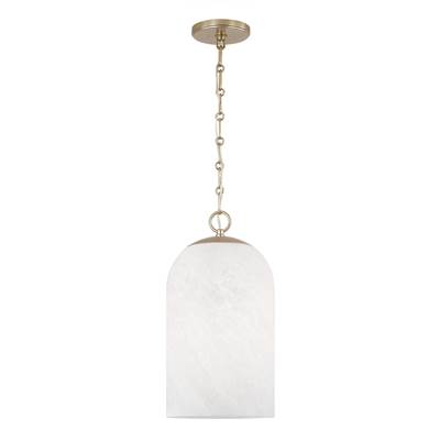 Capital Lighting Cleo Capsule Pendant - 9" W x 18" H - 1-Light - Faux Alabaster Glass in Matte Brass