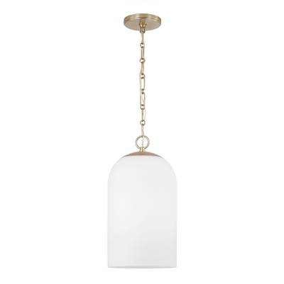 Capital Lighting Cleo Capsule Pendant - 9" W x 18" H - 1-Light - Soft White Glass in Matte Brass