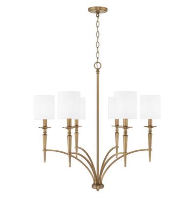 Capital Lighting Abbie 6-Light Chandelier in Aged Brass with White Fabric Stay-Straight Shades