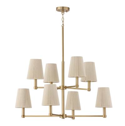 Capital Lighting Mira Two-Tier 8-Light 36'' W x 36'' H Chandelier in Matte Brass with Tapered Bleached Natural Rope Shades