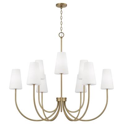 Capital Lighting Averitt Two-Tier 9-Light 46'' W x 32.25'' H Chandelier in Aged Brass with Tapered Soft White Glass