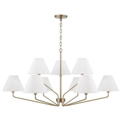 Capital Lighting Chadwick Angular Two-Tier 9-Light 45'' W x 22.5'' H Chandelier in Aged Brass with Tapered White Fabric Shades