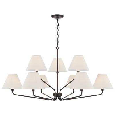 Capital Lighting Chadwick Angular Two-Tier 9-Light 46'' W x 22.5'' H Chandelier in Espresso with Tapered Soft Tan Fabric Shades