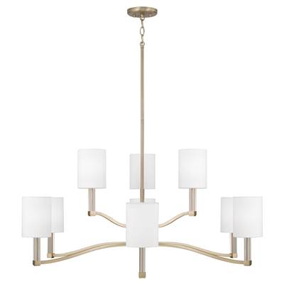 Capital Lighting Ingrid Two-Tier 9-Light 32'' W x 9.25'' H Chandelier in Matte Brass with Clear Acrylic Accents and Cylindrical White Fabric Shades