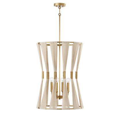 Capital Lighting Bianca Foyer - 4-Light in Bleached Natural Rope and Patinaed Brass