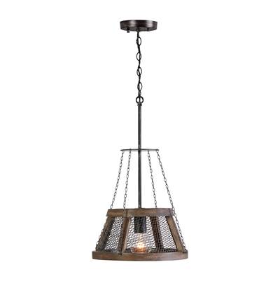 Capital Lighting Lagmore 1-Light Industrial Pendant - Wood and Metal Mesh in Zinc Wood