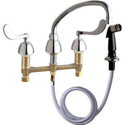 Chicago Faucets Deck Mounted Kitchen Sink Faucet with Spray