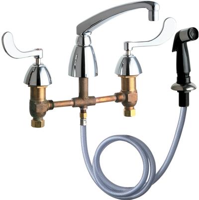 Chicago Faucets Deck Mounted Kitchen Sink Faucet with Spray