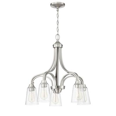 Craftmade Grace Down Chandelier - 5 Light - Clear Seeded Glass in Brushed Polished Nickel