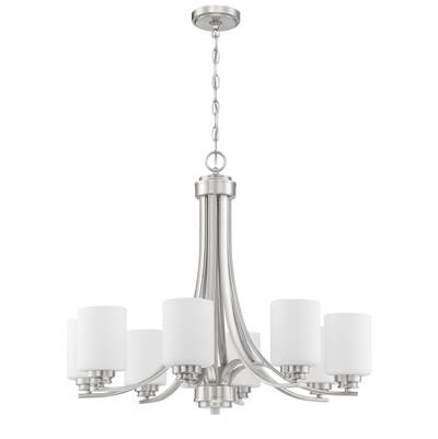 Craftmade Bolden 8-Light Chandelier in Brushed Polished Nickel (White Glass)