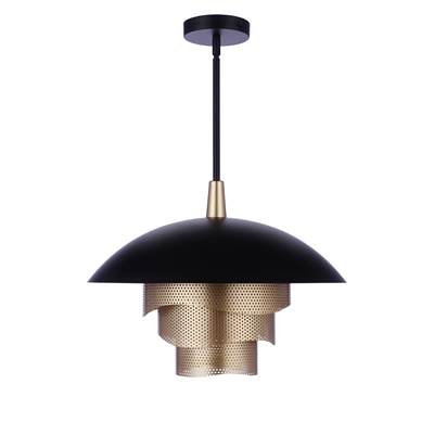 Craftmade 19" Sculptural Statement Dome Pendant with Perforated Metal Shades in Flat Black Matte Gold