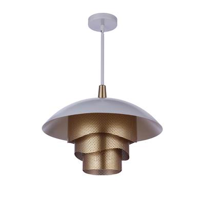 Craftmade 19" Sculptural Statement Dome Pendant with Perforated Metal Shades in Matte White Matte Gold
