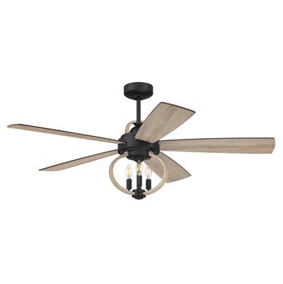 Craftmade Reese 52" 5-Blade Ceiling Fan - Integrated Light Kit in Flat Black w/ Driftwood Blades