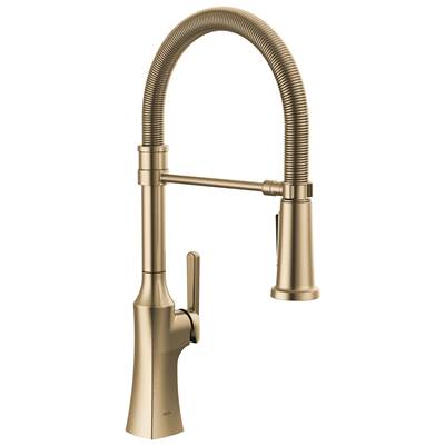 ErmeloE Single Handle Pull-Down Spring Kitchen Faucet - Champagne Bronze