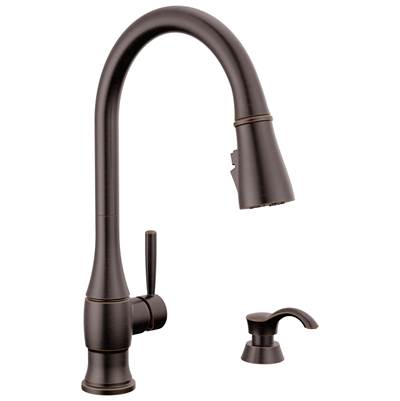 HazelwoodE Single Handle Pull-Down Kitchen Faucet with Soap Dispenser and ShieldSpray Technology - Venetian Bronze