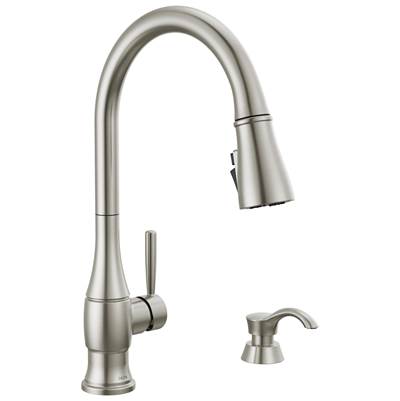 HazelwoodE Single Handle Pull-Down Kitchen Faucet with Soap Dispenser and ShieldSpray Technology - Spotshield Stainless