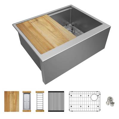 Elkay Reserve Selection Crosstown 25-7/8" x 20-1/4" x 9-7/16" - Single Bowl - Workstation Farmhouse Kitchen Sink in Polished Satin