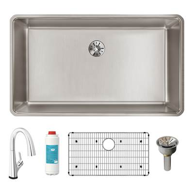 Elkay Reserve Selection Lustertone Iconix Undermount Kitchen Sink Kit - 32-1/2'' x 19-1/2'' x 9'' - Single Bowl with Filtered Faucet in Stainless Steel