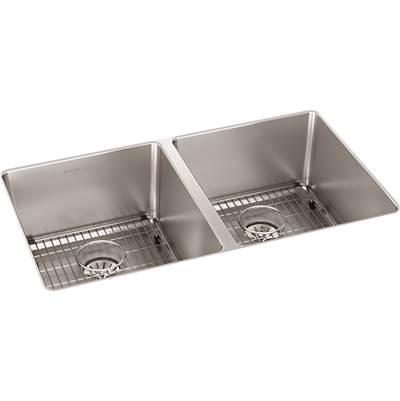 Elkay Reserve Selection Lustertone Iconix Undermount Kitchen Sink Kit - 32-3/4'' x 19-1/2'' x 9'' - Double Bowl with Perfect Drain in Luminous Satin
