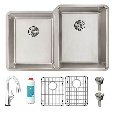 Elkay Reserve Selection Lustertone Iconix Undermount Kitchen Sink Kit - 31-1/4'' x 20-1/2'' x 9'' - Double Bowl with Filtered Faucet in Stainless Steel