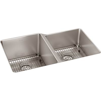 Elkay Reserve Selection Lustertone Iconix Undermount Kitchen Sink Kit - 31-1/4'' x 20-1/2'' x 9'' - Double Bowl with Right Perfect Drain in Luminous Satin
