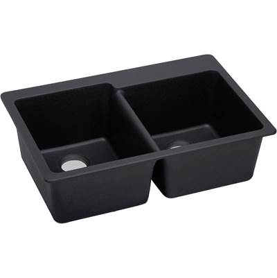 Elkay Reserve Selection Quartz Luxe Drop In Kitchen Sink - 33'' x 22'' x 9-1/2'' - Offset Double Bowl in Caviar