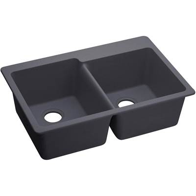 Elkay Reserve Selection Quartz Luxe Drop In Kitchen Sink - 33'' x 22'' x 9-1/2'' - Offset Double Bowl in Charcoal