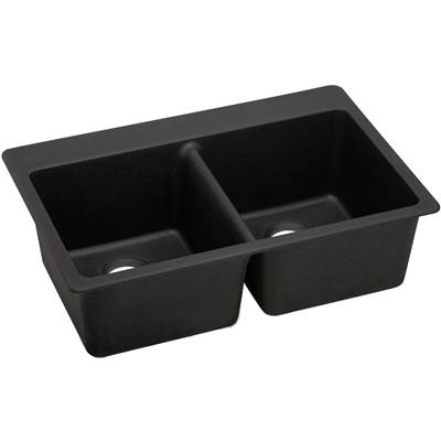 Elkay Reserve Selection Quartz Luxe Drop In Kitchen Sink - 33'' x 22'' x 9-1/2'' - Equal Double Bowl in Caviar