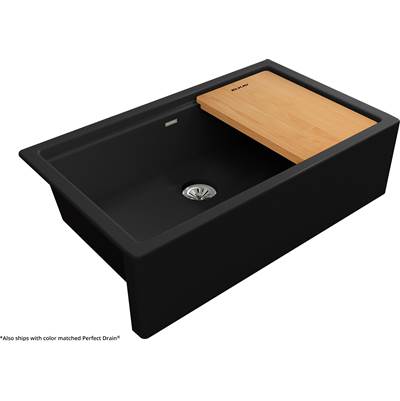 Elkay Reserve Selection Quartz Luxe Single Bowl 10" Apron - Workstation Farmhouse Kitchen Sink in Caviar