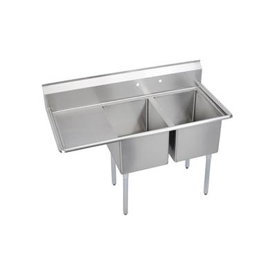 Elkay Dependabilt® Two-Compartment Kitchen Sink - 58-1/2" x 29-13/16" - 18"L Drainboard in No 4 Finish