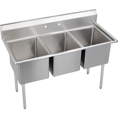 Elkay Dependabilt® Three-Compartment Kitchen Sink - 57" x 26" - 16"x20" in No 4 Finish