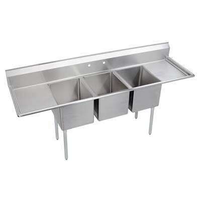 Elkay Dependabilt® Three-Compartment Kitchen Sink - 88" x 25-13/16" - 18"L/R Drainboards in No 4 Finish