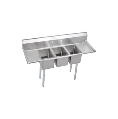 Elkay Dependabilt Three-Compartment Sink - 58" x 20" - 12" Left & Right Drainboards in No 4 Finish