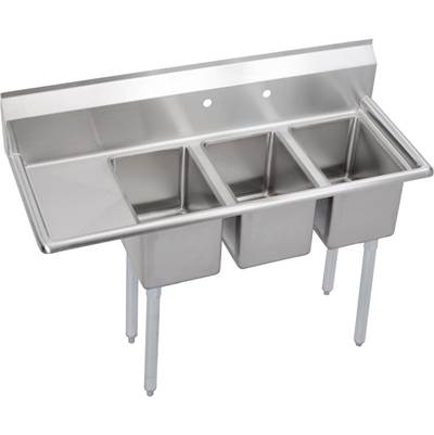 Elkay Dependabilt Three-Compartment Sink - 49" x 20" - 12" Left Drainboard in No 4 Finish