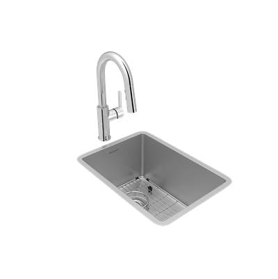 Elkay Crosstown Kitchen Sink - 13-1/2" x 18-1/2" x 9" Single Bowl Bar - Faucet & Grid Kit in Polished Satin