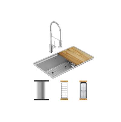 Elkay Crosstown 31-1/2" x 18-1/2" x 9" Workstation Undermount Kitchen Sink and Faucet Kit in Polished Satin