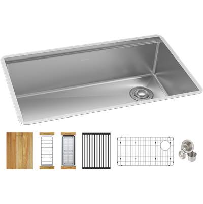 Elkay Crosstown 31.5" x 18.5" x 9" Workstation Undermount Kitchen Sink Kit in Polished Satin
