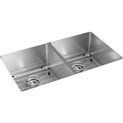 Elkay Crosstown 31.5" x 18.5" x 9" 50/50 Double Bowl Undermount Kitchen Sink Kit in Polished Satin