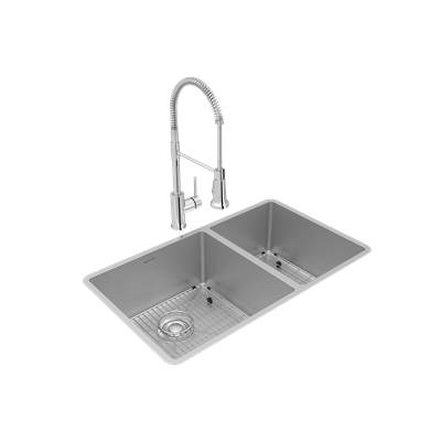 Elkay Crosstown 31-1/2" x 18-1/2" x 9" 60/40 Double Bowl Undermount Kitchen Sink and Faucet Kit in Polished Satin