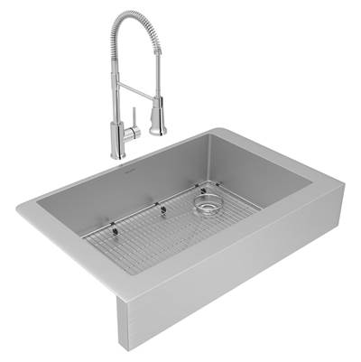 Elkay Crosstown® 18 Gauge Stainless Steel 35-7/8" x 20-1/4" x 9" Single Bowl Farmhouse Kitchen Sink and Faucet Combo Kit in Polished Satin