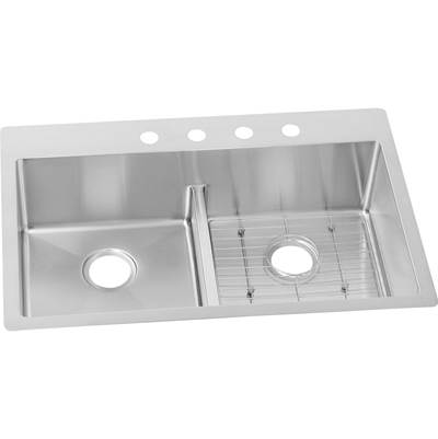 Elkay Crosstown 33" x 22" x 9" Double Bowl Dual Mount Kitchen Sink Kit in Polished Satin