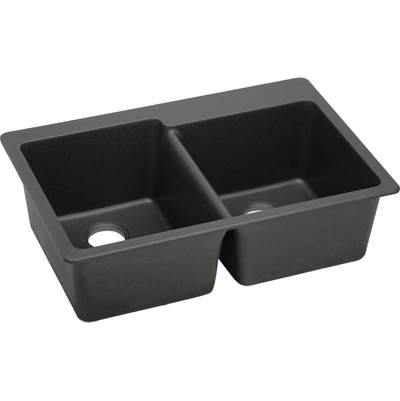 Elkay Quartz Classic Drop In Double Bowl Sink - 33" x 22" x 9-1/2" in Black