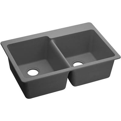 Elkay Quartz Classic Drop In Double Bowl Sink - 33" x 22" x 9-1/2" in Greystone
