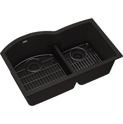 Elkay Quartz Classic 33" x 22" x 10" Offset 60/40 Double Bowl Undermount Sink Kit with Aqua Divide in Black