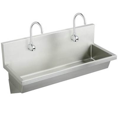Elkay Multi-Station Hand Wash Sink Kit - 48" x 20" x 8" - Faucets + Grid Drain in Buffed Satin