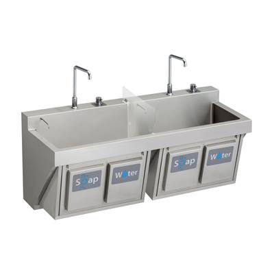 Elkay Surgeon Scrub Sink - Double Station - Knee Activated Soap/Water in Buffed Satin