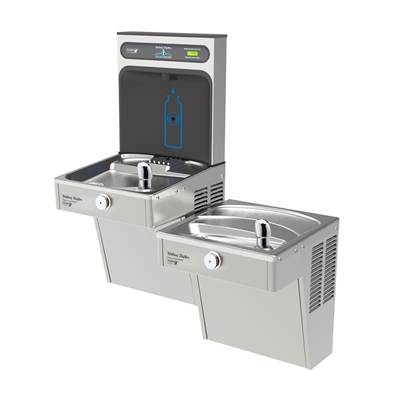 Elkay HydroBoost Bottle Filling Station & Bi-Level Vandal-Resistant Cooler - High Efficiency - Non-Filtered - Refrigerated in Stainless Steel