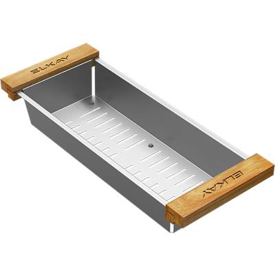 Elkay Crosstown Colander - Stainless Steel - Wood Handle - 6.75" x 16.775" x 3.1" in Polished Satin